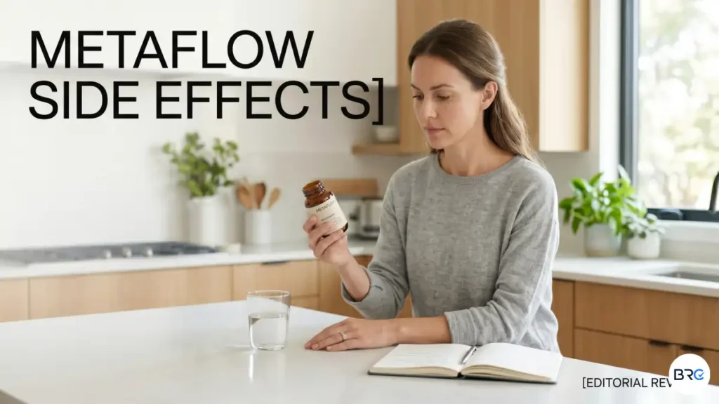 MetaFlow Side Effects review image featuring MetaFlow drops with natural blood sugar support ingredients.
