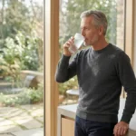 Natural Ways To Support Urinary Health featured image showing a healthy mature man reviewing wellness information in a modern workspace, representing hydration habits, healthy sleep, urinary wellness, and healthy aging.
