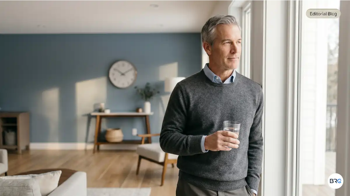 How To Improve Urinary Flow Naturally featured image showing a healthy mature man practicing daily wellness habits in a modern lifestyle setting, representing urinary flow support, bladder wellness, hydration, circulation support, and healthy aging.